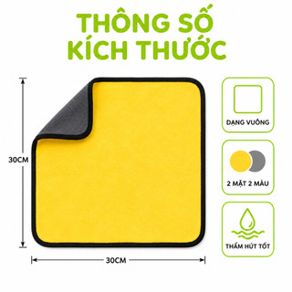 Khăn Lau Đa Năng 2 Mặt Lau Bàn Bếp Ôtô Thấm Nước GD144 - Khăn Lau Chén Bát Vuông 30x30cm Có Móc Treo