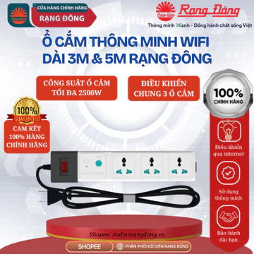 Ổ Cắm WIFI Rạng Đông Ổ Cắm Điện Đa Năng Chức Năng Hẹn Giờ Điều Khiển Từ Xa Dây Dài 3M/5M OC02.WF