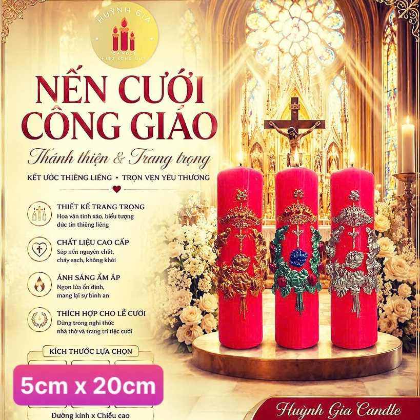 Wedding candle - Nến cưới Công Giáo - Đèn cầy cưới Công Giáo màu Hồng - Huỳnh Gia Candle