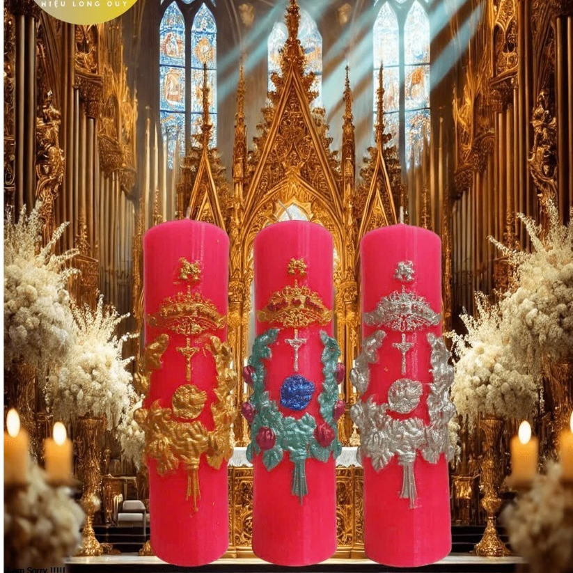 Wedding candle - Nến cưới Công Giáo - Đèn cầy cưới Công Giáo màu Hồng - Huỳnh Gia Candle