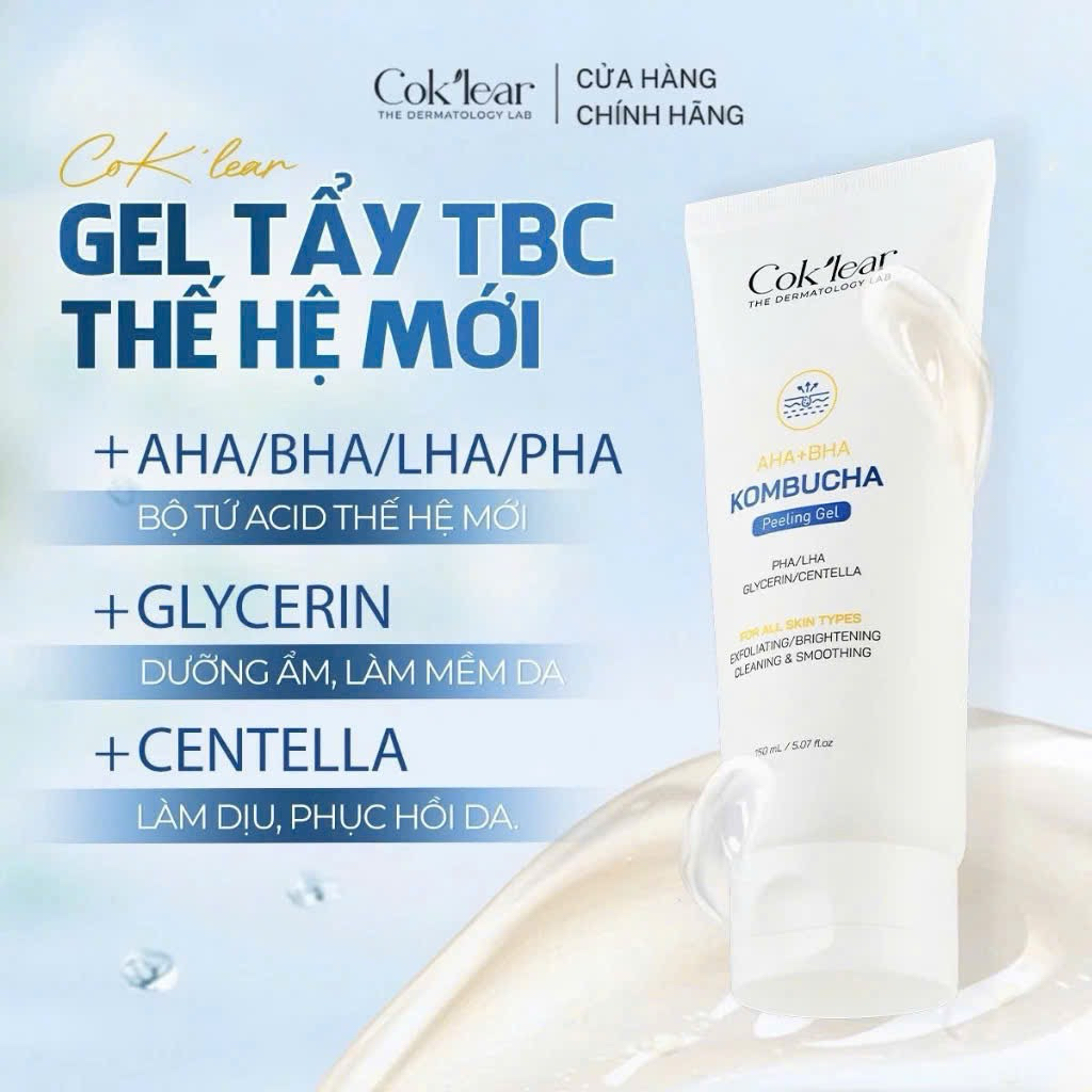 Cok'lear Kombucha tẩy da chết dịu nhẹ- Làm sạch da dịu nhẹ, an toàn & lành tính loại 150ml