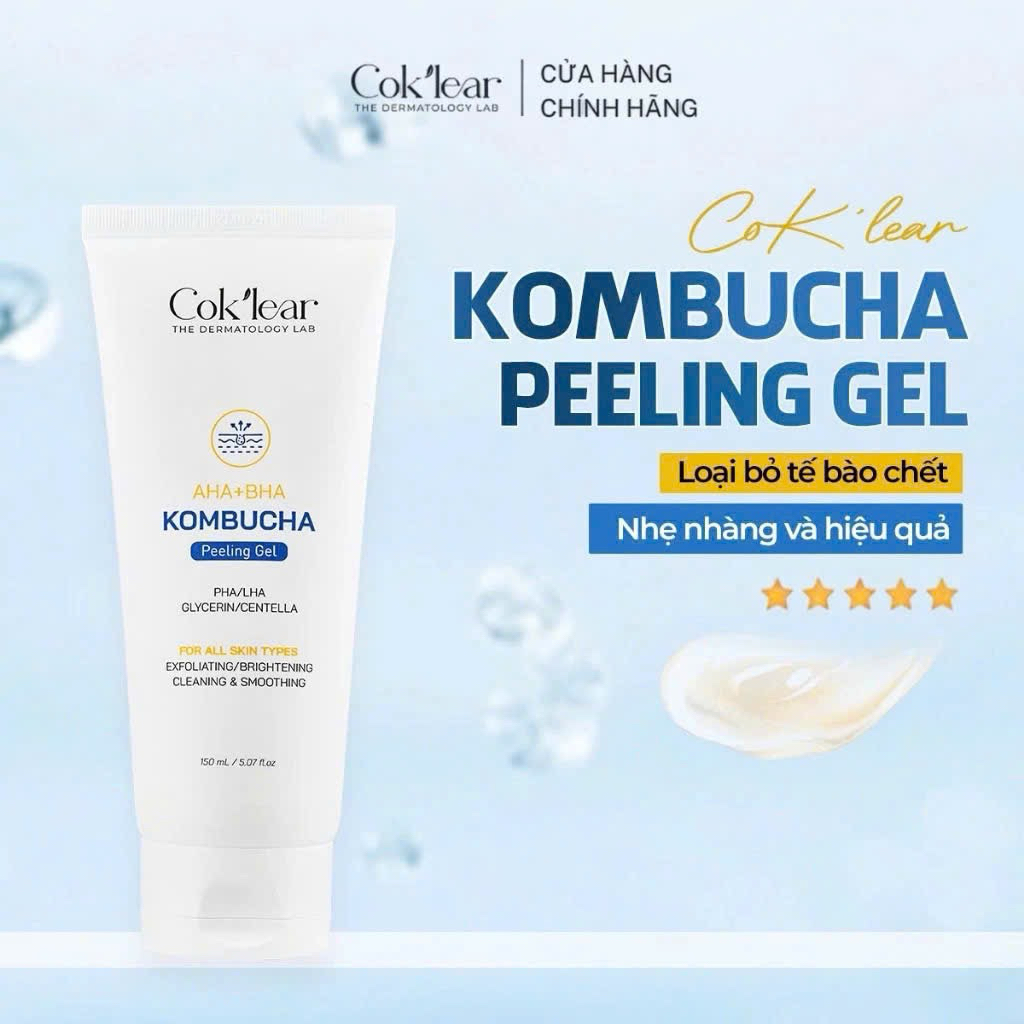 Cok'lear Kombucha tẩy da chết dịu nhẹ- Làm sạch da dịu nhẹ, an toàn & lành tính loại 150ml