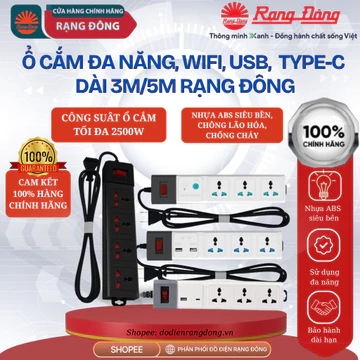 Ổ Cắm WIFI, USB, Đa năng, USB - Type C Rạng Đông Ổ Cắm Đa Năng Chịu Tải Tốt Dây Dài 3M và 5M