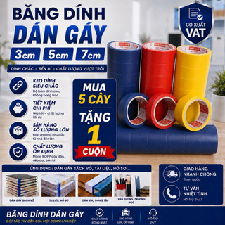 (MUA 5CÂY TẶNG 1) Băng dính gáy 3cm-5cm-7cm, dài 13m. băng dính-Băng keo đóng sổ. Sản xuất tại xưởng