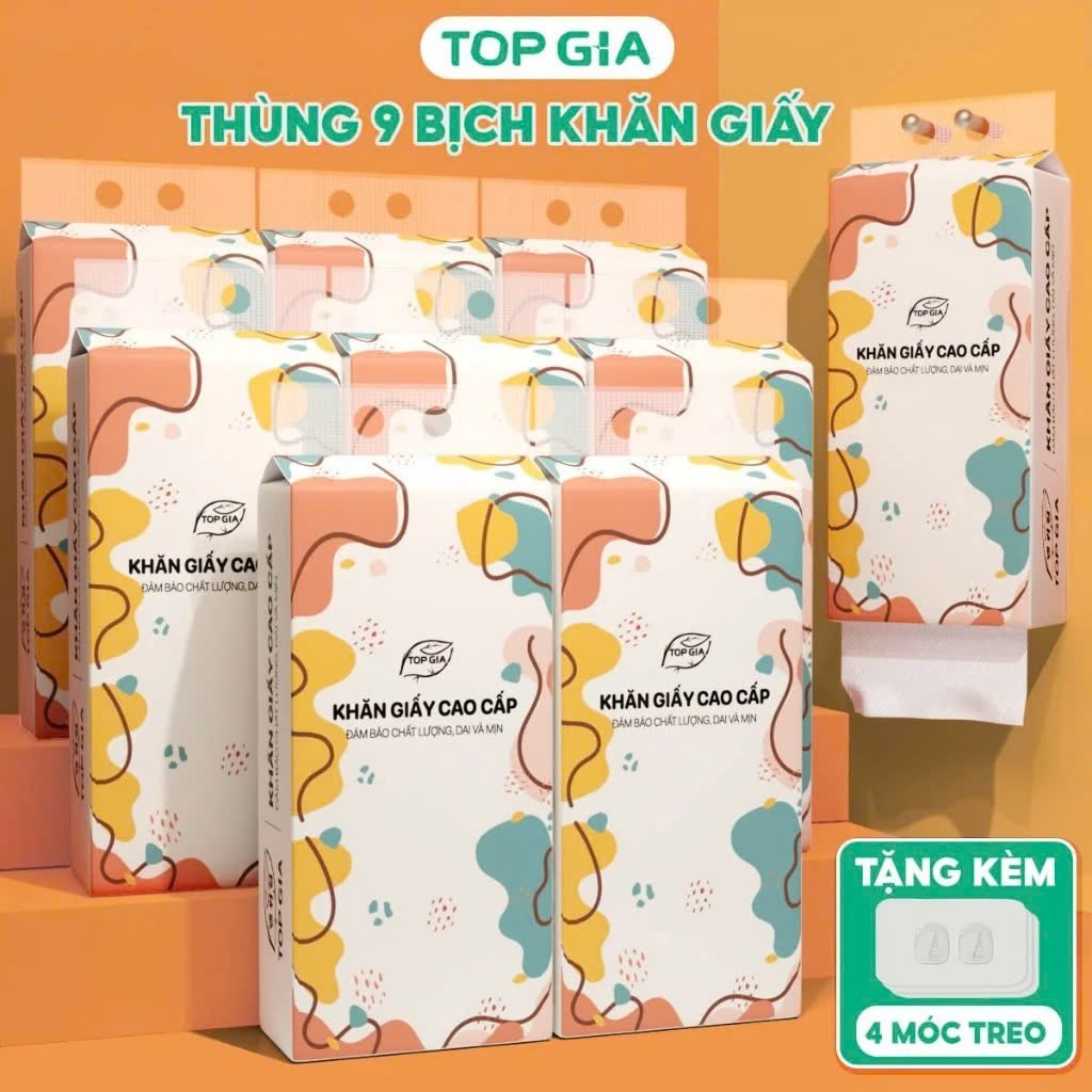[9 BỊCH CỠ ĐẠI ĐẶC BIỆT] Khăn giấy rút Top Gia thùng 6, 9 bịch treo tường tiện lợi siêu dai mềm mịn