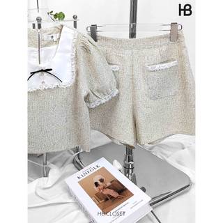 HB - Set Bộ Áo Tay Ngắn Cổ Sen Nơ Đen Cùng Quần Đùi Cạp Cao S157
