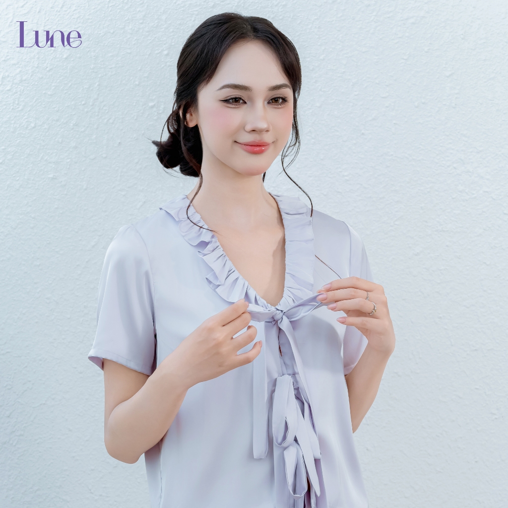 💜🤍 LUNE Éloise/ bộ ngủ quần dài dây nơ lụa cao cấp