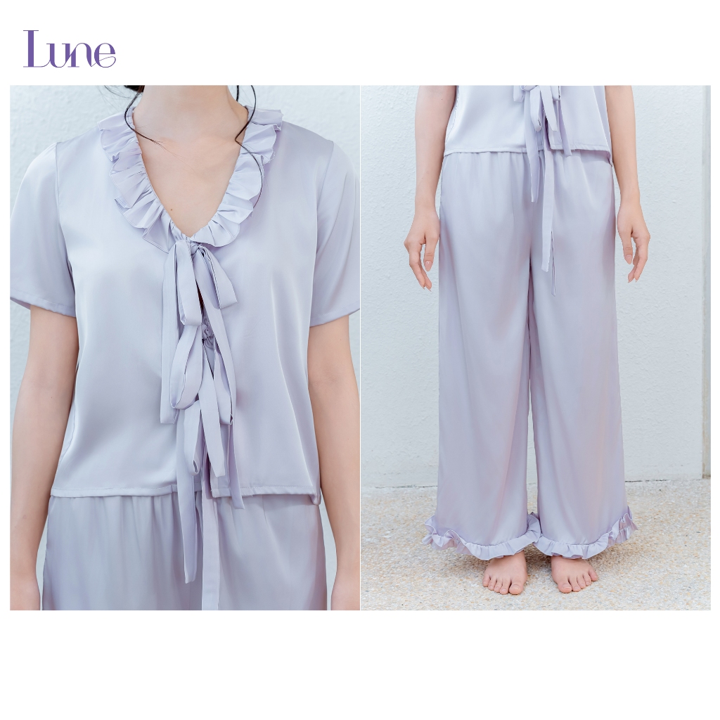 💜🤍 LUNE Éloise/ bộ ngủ quần dài dây nơ lụa cao cấp