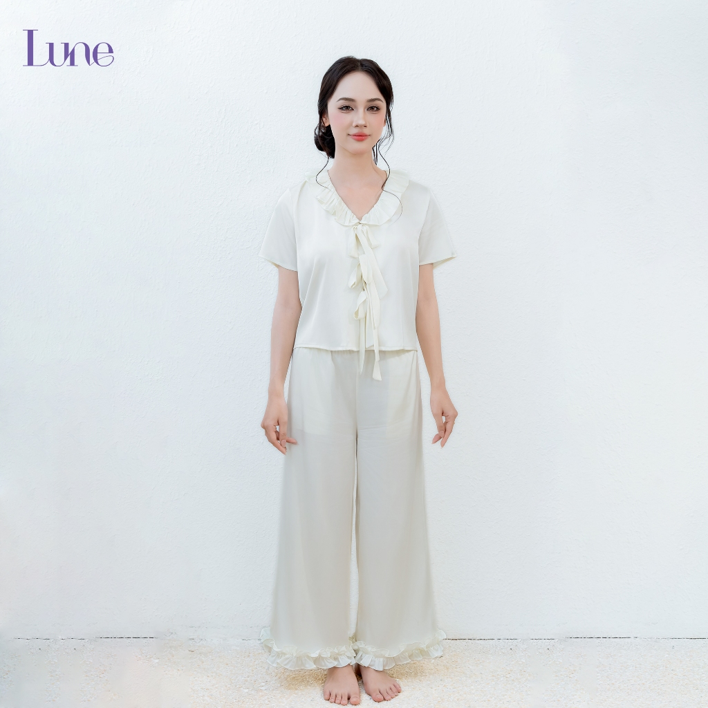 💜🤍 LUNE Éloise/ bộ ngủ quần dài dây nơ lụa cao cấp