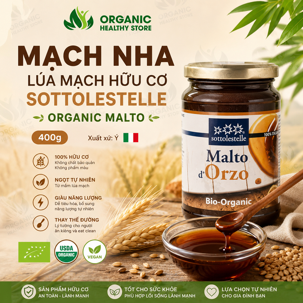 Mạch nha lúa mạch hữu cơ Sottolestelle Organic Malto 400g