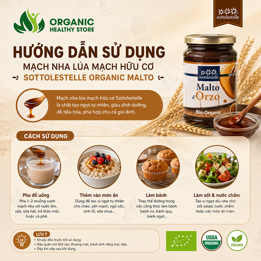 Mạch nha lúa mạch hữu cơ Sottolestelle Organic Malto 400g