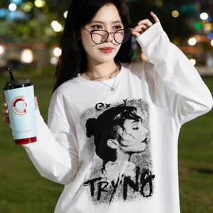 Áo Thun Tay Dài Nữ Oversize TRYING Form Rộng Unisex Chất Liệu Thun Cotton Mềm Mịn Phong Cách Hàn Quốc