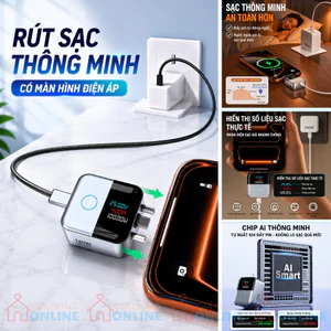 Thiết bị rút sạc thông minh khi pin đầy có màn hình công suất, cổng Type C max 140W