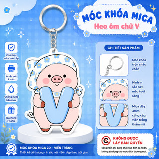 Móc khoá Bé Heo Mũm Mĩm Đội Khăn Hoa Nhí Ôm Chữ cái Siêu Cấp Đáng Yêu