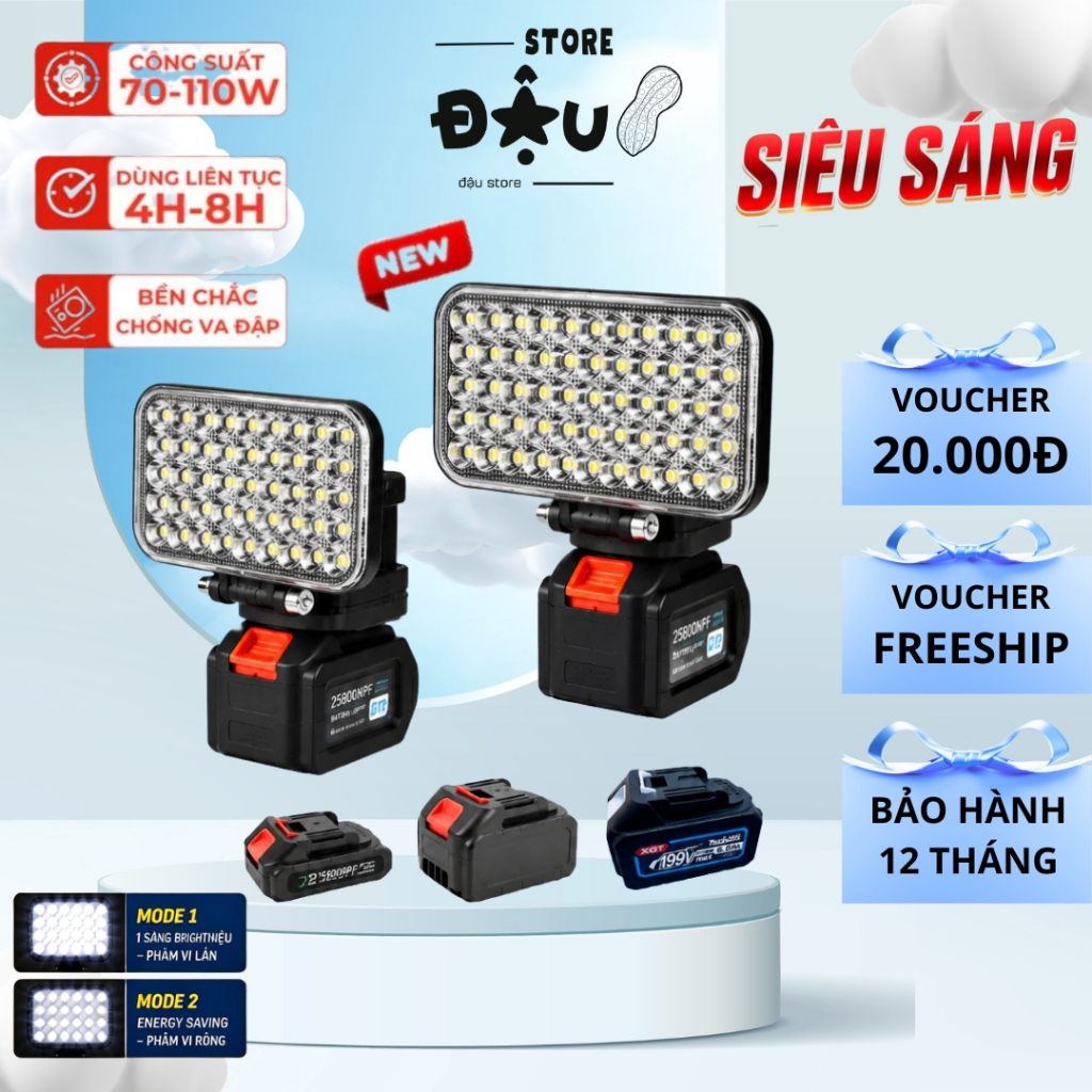 Đèn Led Siêu Sáng 35-55 Bóng Pin Phổ Thông Có 2 Chế Độ Sáng Dùng Liên Tục 6-8h,Quai Xách Tiện Lợi, 2 Cổng Sạc USB