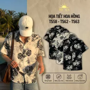Áo Sơ Mi Lụa Họa Tiết Hoa Hồng, Cuban Shirt Chất Lụa Tuyết Mềm Mịn, Thoáng Mát, Thấm Hút Tốt, Chống Nhăn - Size 50-100kg