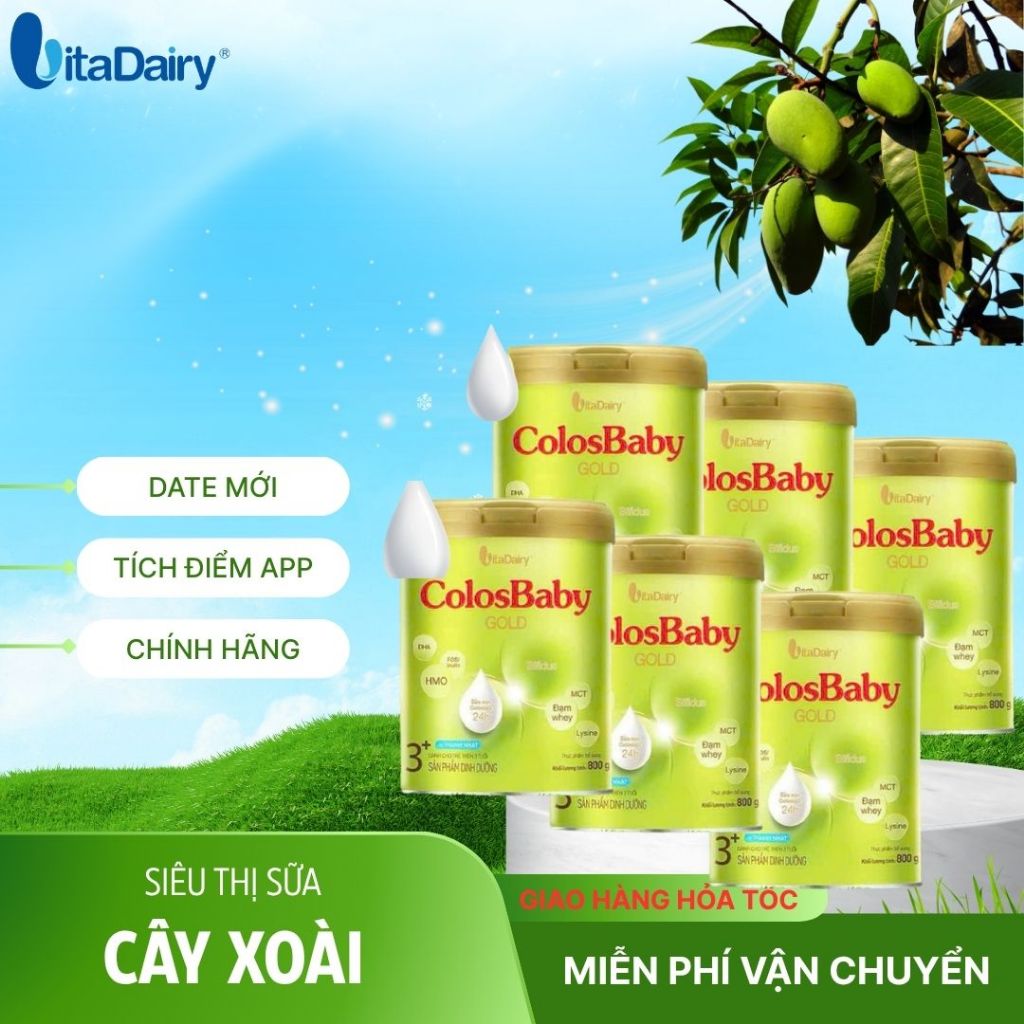 [Mẫu Mới] Combo 4-12 Hộp Colosbaby Gold Cải Tiến L800g (Vị Nhạt), lên cân nhanh, Vitadairy.