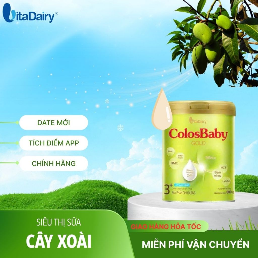 [Mẫu Mới] Combo 4-12 Hộp Colosbaby Gold Cải Tiến L800g (Vị Nhạt), lên cân nhanh, Vitadairy.