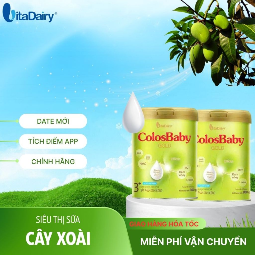 [Mẫu Mới] Combo 4-12 Hộp Colosbaby Gold Cải Tiến L800g (Vị Nhạt), lên cân nhanh, Vitadairy.