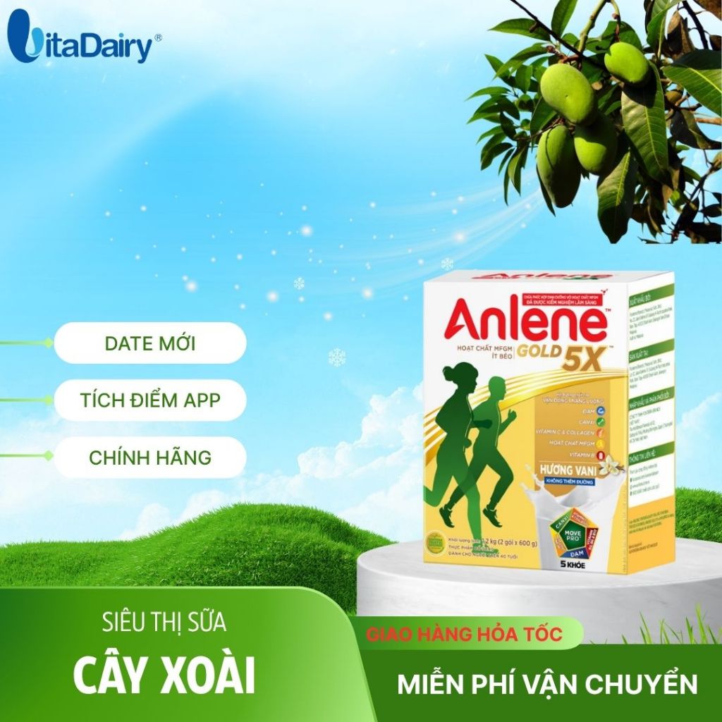 Sữa Công Thức Anlene Gold 5X Hương Vani Lon 800g/ Hộp 1,2 Ký
