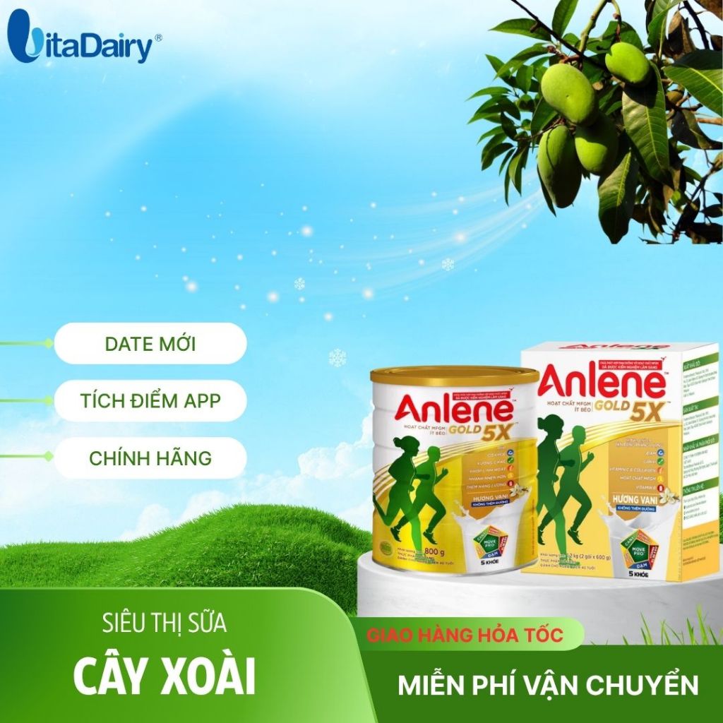 Sữa Công Thức Anlene Gold 5X Hương Vani Lon 800g/ Hộp 1,2 Ký