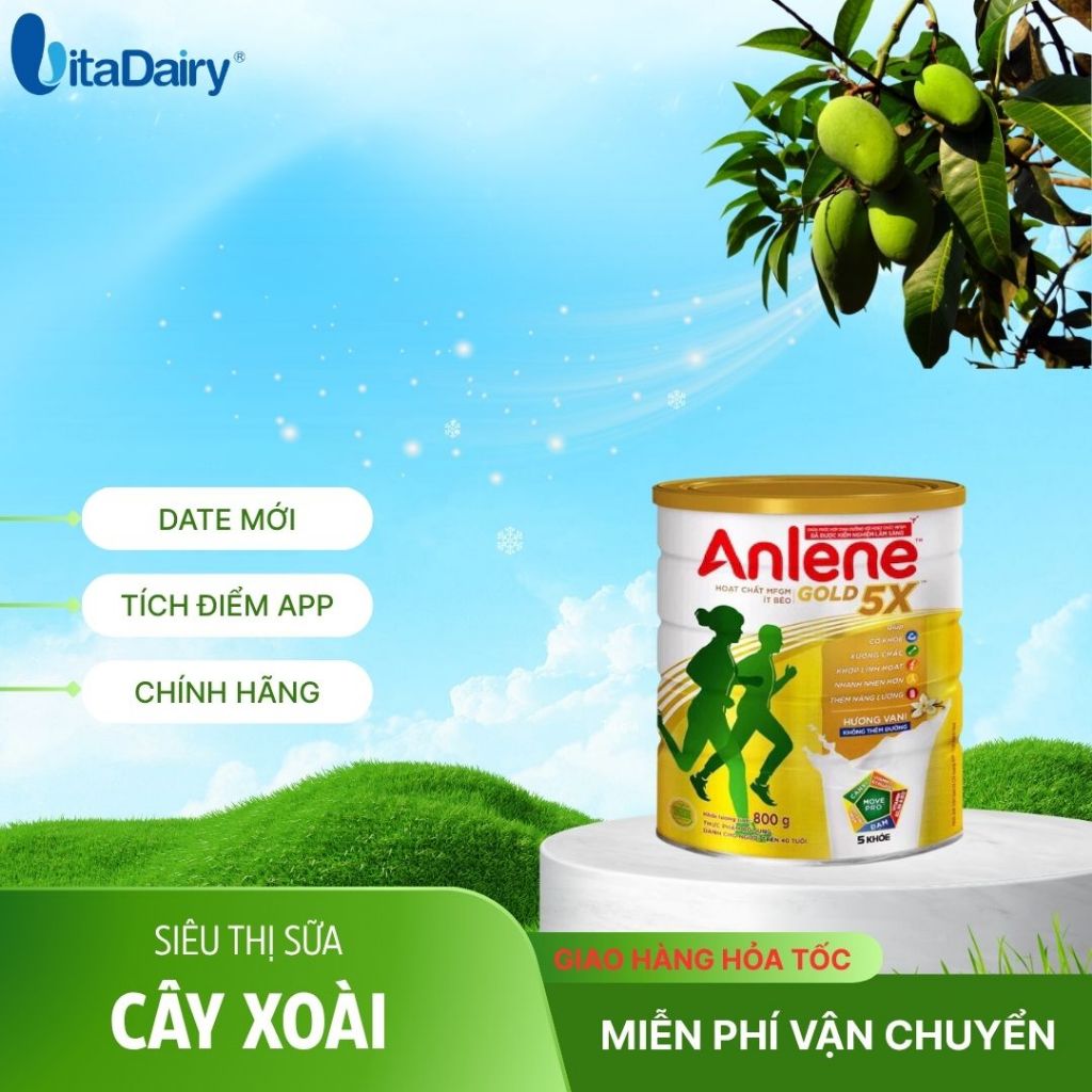Sữa Công Thức Anlene Gold 5X Hương Vani Lon 800g/ Hộp 1,2 Ký