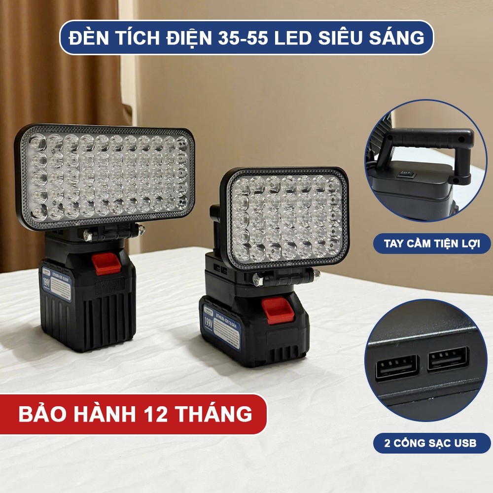 Đèn Led Siêu Sáng 35-55 Bóng Pin Phổ Thông Có 2 Chế Độ Sáng Dùng Liên Tục 6-8h,Quai Xách Tiện Lợi, 2 Cổng Sạc USB