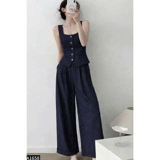 Set kẻ Cati áo sát nách cổ vuông - quần dài 2 màu A1658