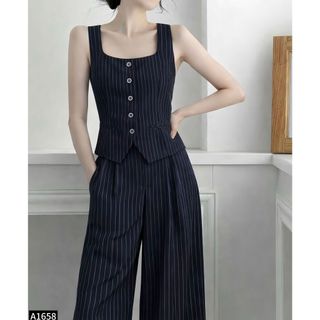 Set kẻ Cati áo sát nách cổ vuông - quần dài 2 màu A1658