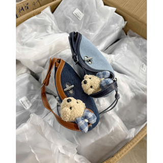 Túi Đeo Chéo Giỏ Xách Denim Kèm Charm Gấu Có Lót Túi