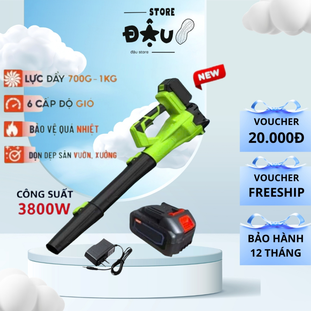 Máy Thổi Phản Lực Siêu Mạnh Công Suất Lớn 3800W, Máy Thổi Không Dây Có 6 Tốc Độ, Thổi Bụi Cực Nhanh, Hoạt Động Mạnh Mẽ