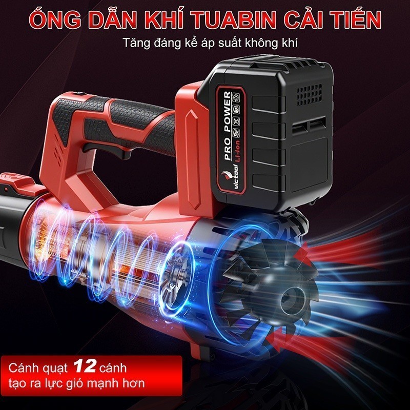 Máy Thổi Phản Lực Siêu Mạnh Công Suất Lớn 3800W, Máy Thổi Không Dây Có 6 Tốc Độ, Thổi Bụi Cực Nhanh, Hoạt Động Mạnh Mẽ