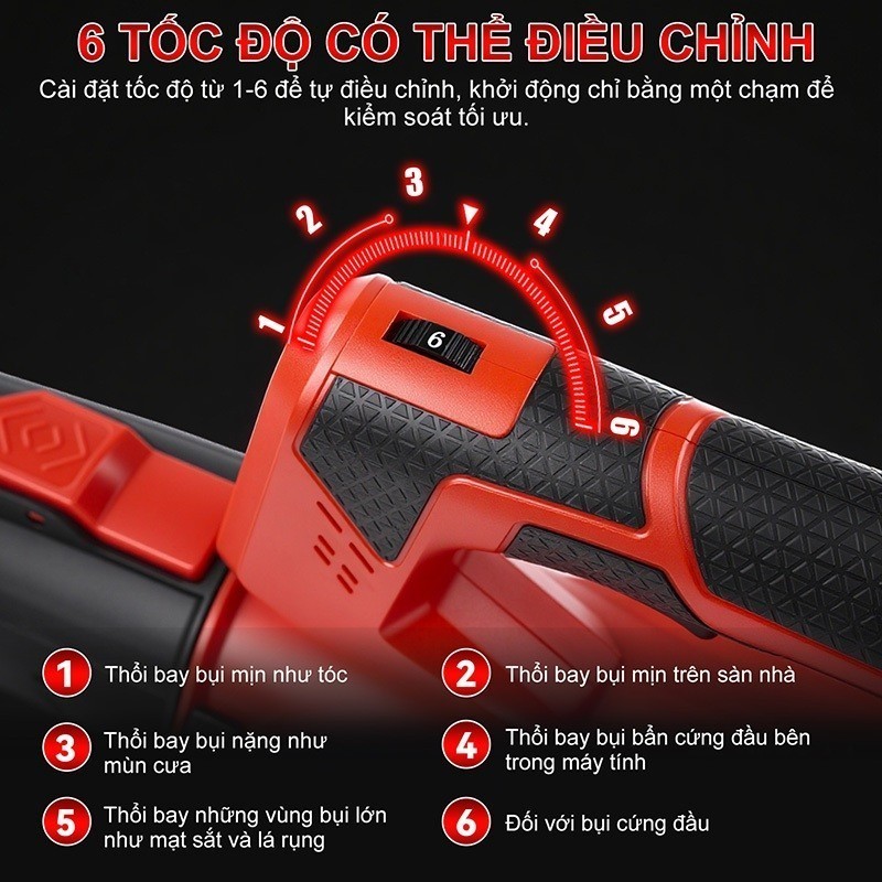 Máy Thổi Phản Lực Siêu Mạnh Công Suất Lớn 3800W, Máy Thổi Không Dây Có 6 Tốc Độ, Thổi Bụi Cực Nhanh, Hoạt Động Mạnh Mẽ