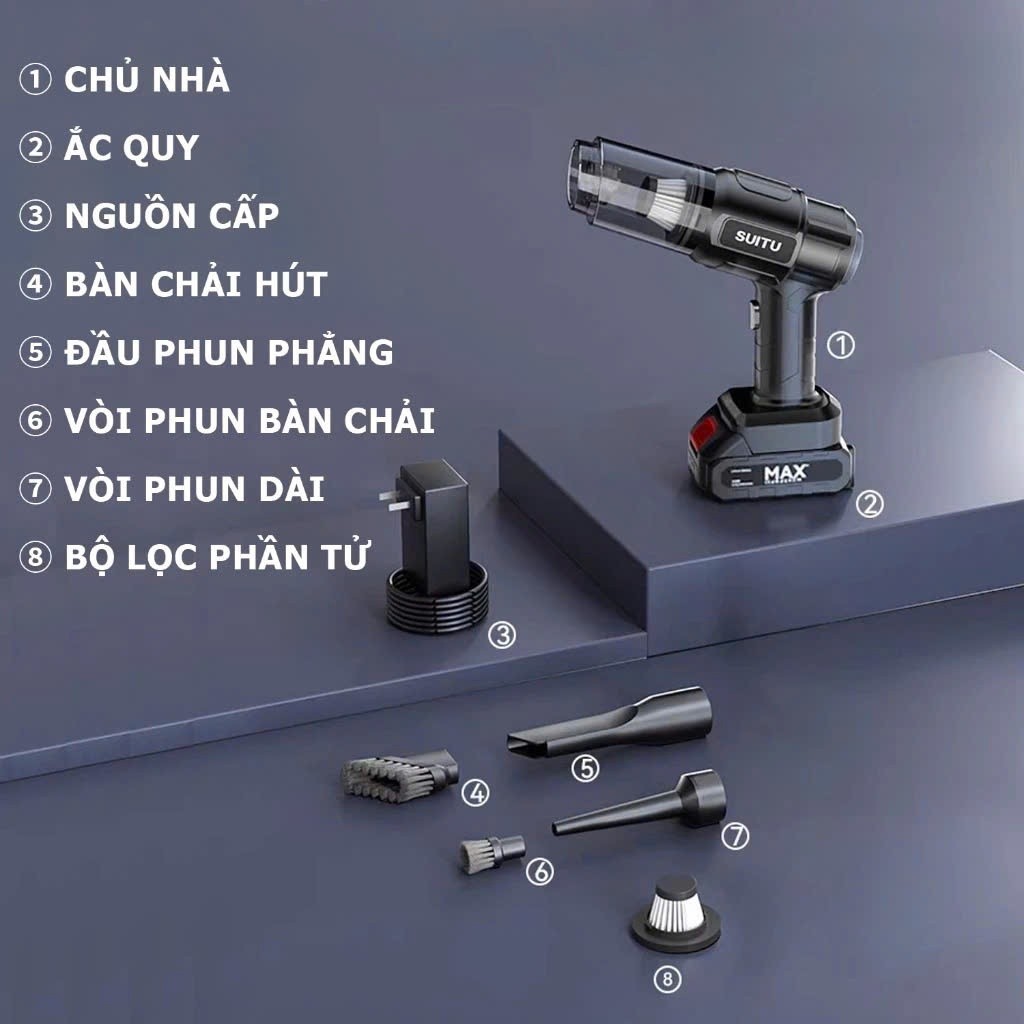 Máy hút thổi bụi cầm tay 2 trong 1 cao cấp có pin tháo rời dễ dàng thay thế