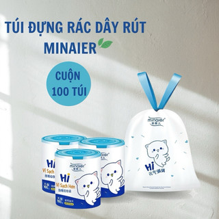 Túi Rác Dây Rút Cuộn 50 Túi Size 45x50cm – Túi Đựng Rác PE Siêu Dày, Dai Chắc Chắn, Chống Rò Rỉ, Có Quai Xách Tiện Lợi