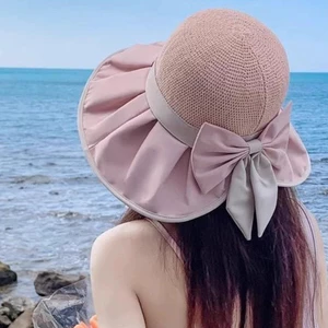 Mũ thời trang đi biển (Kazmemy) Nón đính nơ rộng vành chống nắng/tia UV