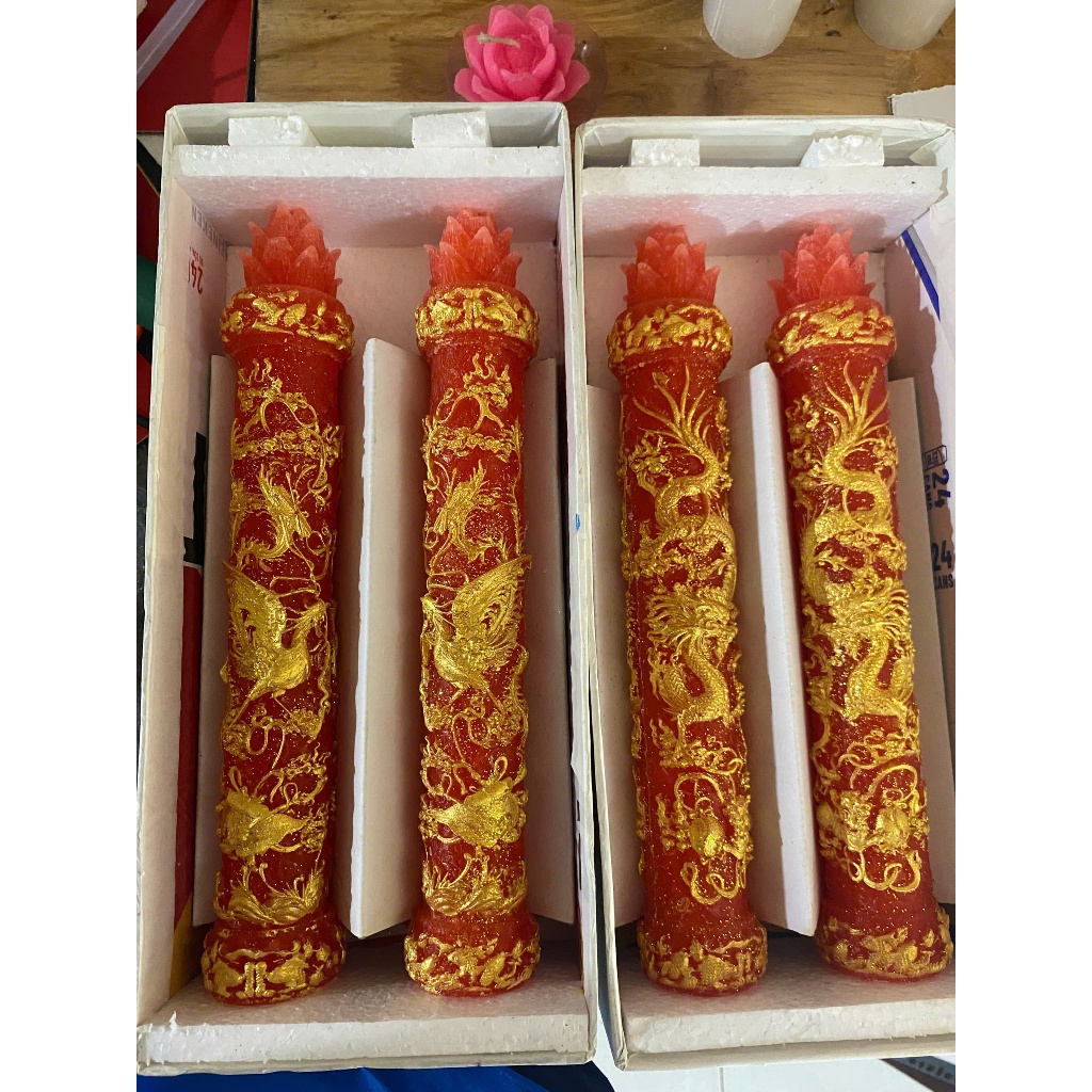 Nến Song Long Dâng Quan Thánh | Đèn Cầy Cúng Song Long | Nến Cúng Chùa - Huỳnh Gia Candle