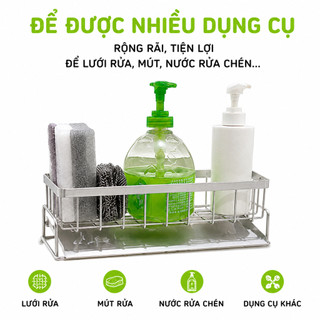 Khay Cài Rẻ Rửa Bát Inox Trắng Có Khay Hứng Nước GD149 - Giá Đựng Mút Rửa Chén Inox Không Gỉ