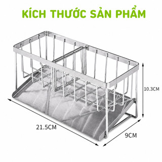 Khay Cài Rẻ Rửa Bát Inox Trắng Có Khay Hứng Nước GD149 - Giá Đựng Mút Rửa Chén Inox Không Gỉ
