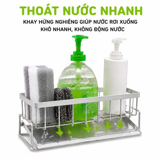 Khay Cài Rẻ Rửa Bát Inox Trắng Có Khay Hứng Nước GD149 - Giá Đựng Mút Rửa Chén Inox Không Gỉ