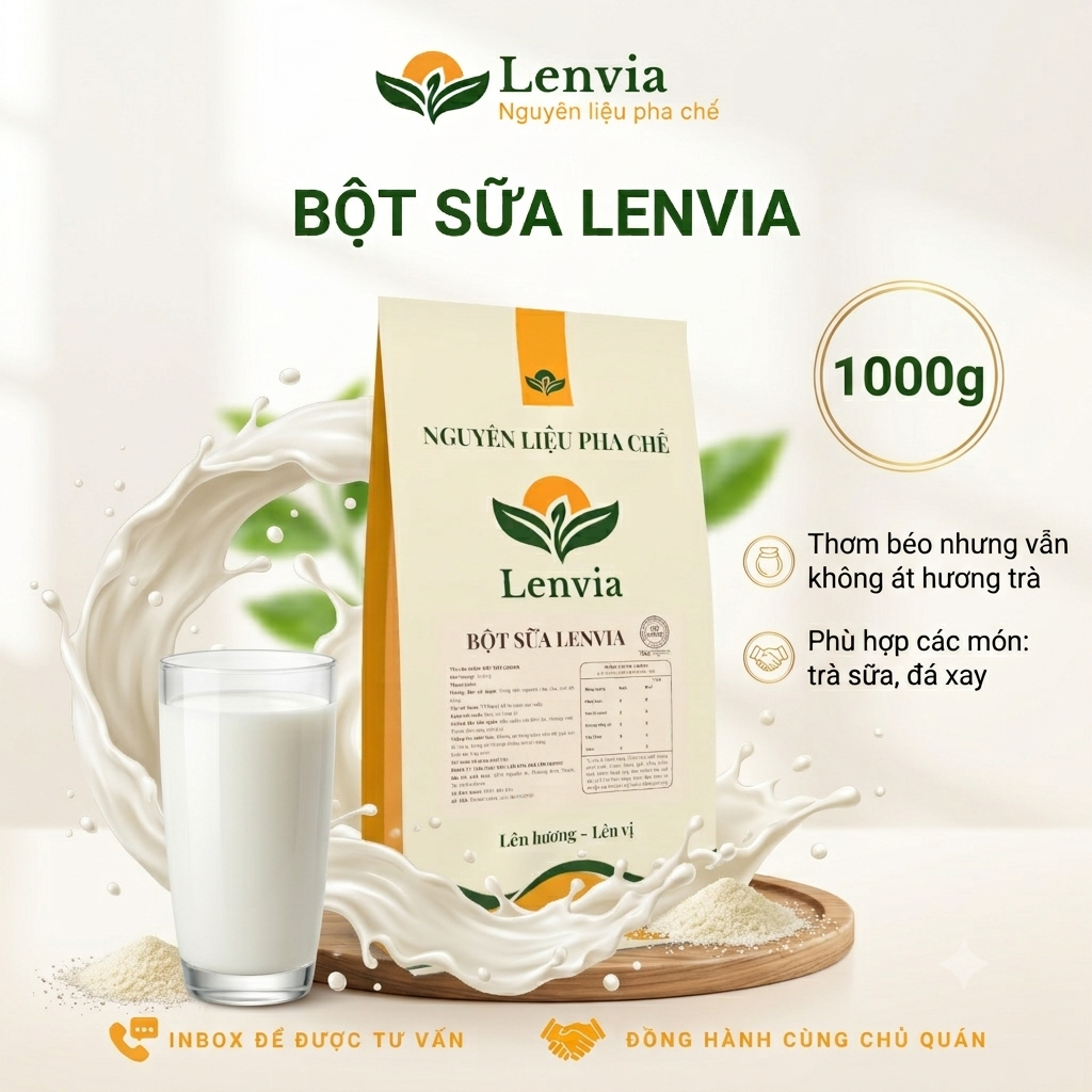 Bột Sữa Pha Trà Sữa Lenvia - Bột Kem Béo Pha Chế Thơm Béo Không Át Hương Trà Hòa Tan Nhanh Túi 1kg
