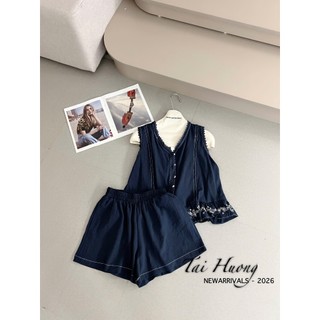 PHẠM THÙY SHOP: SET BỘ ÁO SÁT NÁCH THÊU GẤU MIX QUẦN SHORT CHẤT THÔ ĐŨI KÈM ẢNH THẬT