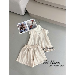 PHẠM THÙY SHOP: SET BỘ ÁO SÁT NÁCH THÊU GẤU MIX QUẦN SHORT CHẤT THÔ ĐŨI KÈM ẢNH THẬT