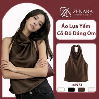 ZENARA Áo Lụa Yếm Cổ Đổ Dáng Ôm | Chất Lụa Bóng Mềm Mại, Hai Lớp Sang Trọng – Quyến Rũ Hottrend, Nhiều Màu-8973