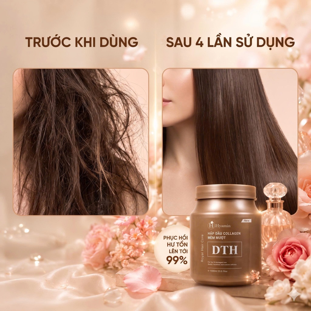 Hyamin Kem Ủ Tóc Hấp Dầu Collagen DTH 1000ml Phục Hồi Tóc Hư Tổn Khô Xơ Chẻ Ngọn Tóc Tẩy Nhuộm Uốn Duỗi Dưỡng Mềm Mượt S