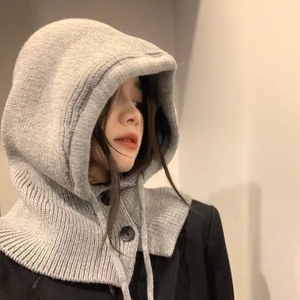 Mũ Len Beanie Dệt Kim, Bảo Vệ (Tai, Cổ) Thời Trang Mùa Đông Phong Cách Hàn Quốc Cho Nữ