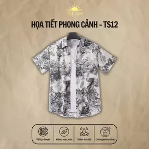 Áo Sơ Mi Lụa Họa Tiết Phong Cảnh, Cuban Shirt Chất Lụa Tuyết Mềm Mịn Thoáng Mát, Thấm Hút Tốt, Chống Nhăn, Size 50-100kg