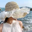 Mũ Đi Biển, Mũ Cói Rộng Vành Phối Ren Đính Hạt Thời Trang Mùa Hè Cho Nữ
