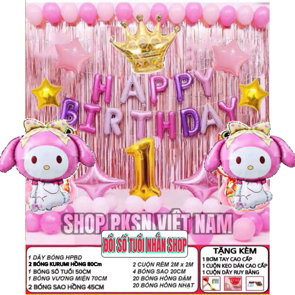 Sét Sinh Nhật Tuổi Rắn, Tuổi Rồng,Kurumi, Công chúa, Thỏ, Gấu Cho bé Trai và Gái ( tặng Bơm + Keo + Ruy băng)
