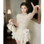Váy ren nữ dáng ngắn tay bồng phối cổ đá chiết eo sang chảnh ,Đầm ren xoè cao cấp 2 lớp phối nơ eo phù hợp đi cưới tiệc